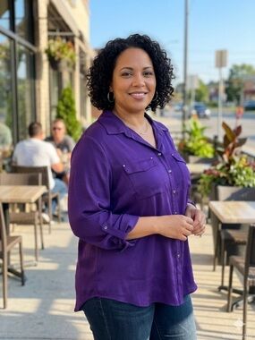In Every Story Women's Purple Button-Down Shirt with Roll-Tab Sleeves